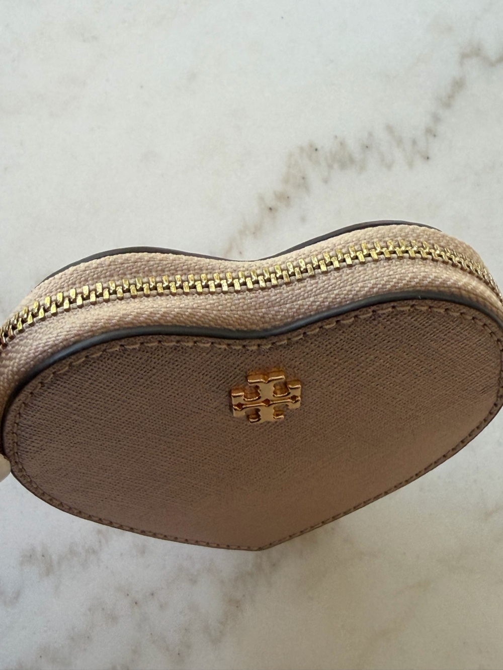 Tory Burch Metallic Rose Gold Heart Leather Coin Purse Keychain Charm NWT - Picture 6 of 11